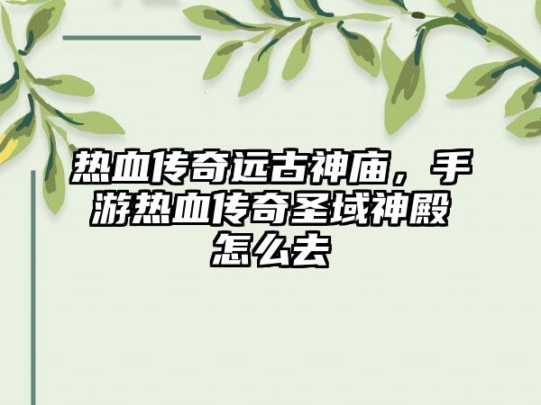 热血传奇远古神庙，手游热血传奇圣域神殿怎么去