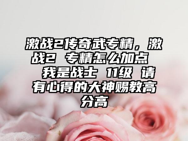 激战2传奇武专精，激战2 专精怎么加点  我是战士 11级 请有心得的大神赐教高分高