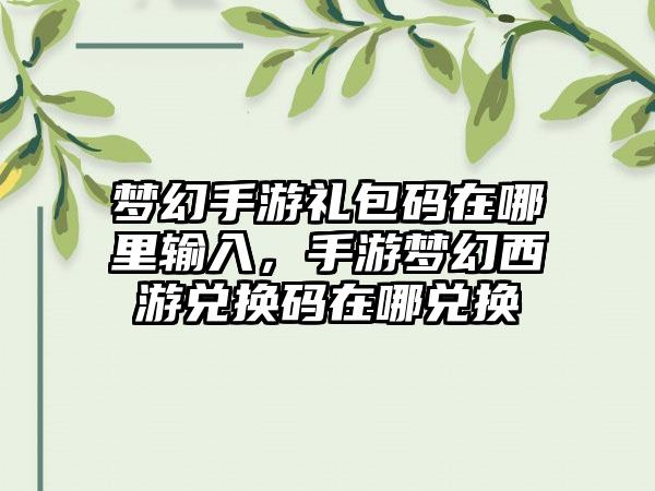 梦幻手游礼包码在哪里输入，手游梦幻西游兑换码在哪兑换