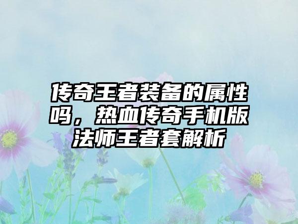传奇王者装备的属性吗，热血传奇手机版法师王者套解析