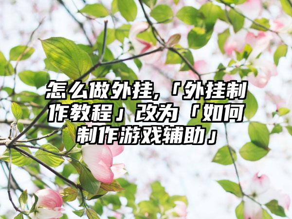 怎么做外挂,「外挂制作教程」改为「如何制作游戏辅助」