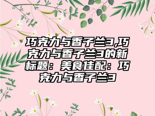 巧克力与香子兰3,巧克力与香子兰3的新标题：美食佳配：巧克力与香子兰3
