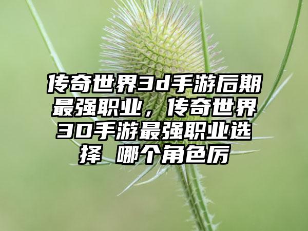 传奇世界3d手游后期最强职业，传奇世界3D手游最强职业选择 哪个角色厉