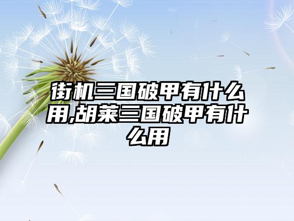 街机三国破甲有什么用,胡莱三国破甲有什么用
