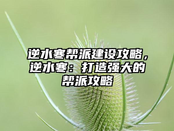 逆水寒帮派建设攻略，逆水寒：打造强大的帮派攻略