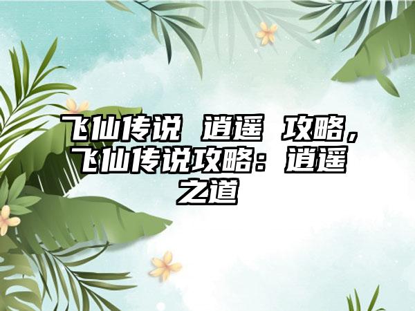 飞仙传说 逍遥 攻略，飞仙传说攻略：逍遥之道