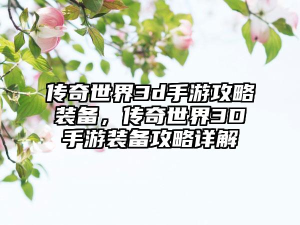 传奇世界3d手游攻略装备，传奇世界3D手游装备攻略详解