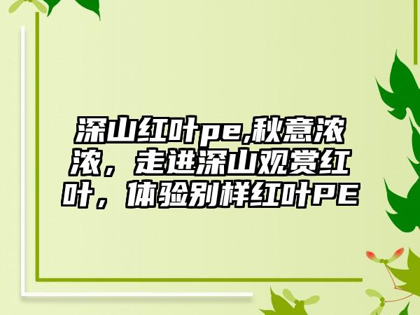 深山红叶pe,秋意浓浓，走进深山观赏红叶，体验别样红叶PE