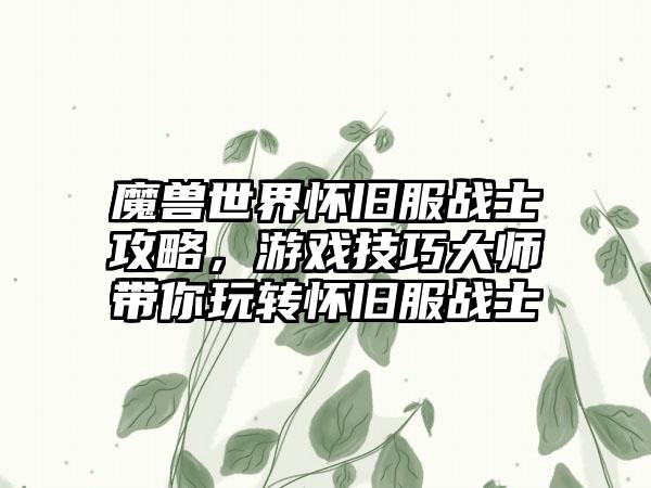 魔兽世界怀旧服战士攻略，游戏技巧大师带你玩转怀旧服战士
