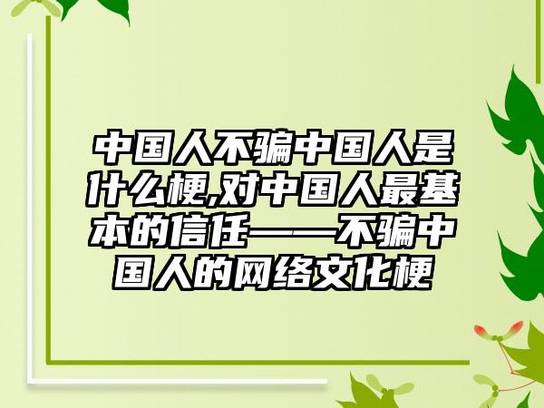 中国人不骗中国人是什么梗,对中国人最基本的信任——不骗中国人的网络文化梗