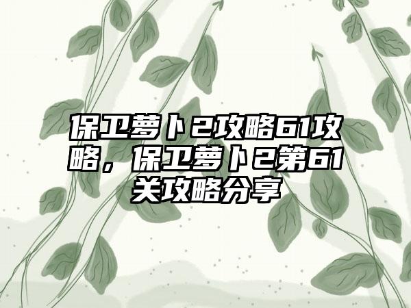 保卫萝卜2攻略61攻略，保卫萝卜2第61关攻略分享