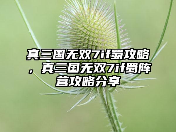 真三国无双7if蜀攻略，真三国无双7if蜀阵营攻略分享