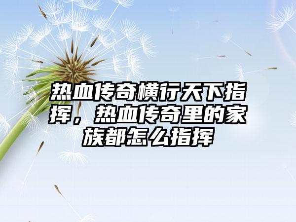 热血传奇横行天下指挥，热血传奇里的家族都怎么指挥