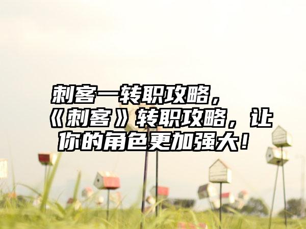 刺客一转职攻略，《刺客》转职攻略，让你的角色更加强大！