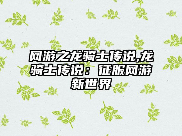 网游之龙骑士传说,龙骑士传说：征服网游新世界