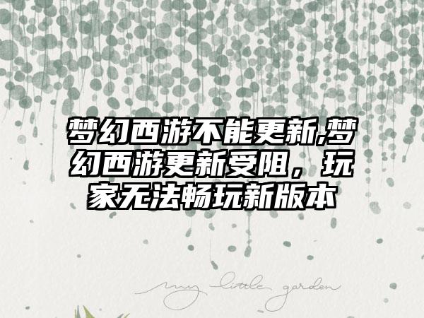 梦幻西游不能更新,梦幻西游更新受阻，玩家无法畅玩新版本