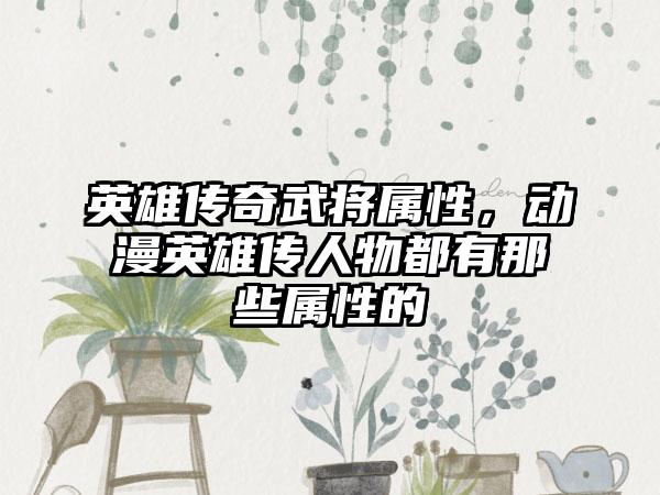 英雄传奇武将属性，动漫英雄传人物都有那些属性的