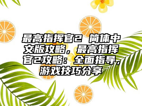 最高指挥官2 简体中文版攻略，最高指挥官2攻略：全面指导，游戏技巧分享