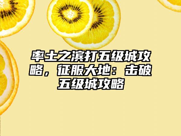 率土之滨打五级城攻略，征服大地：击破五级城攻略