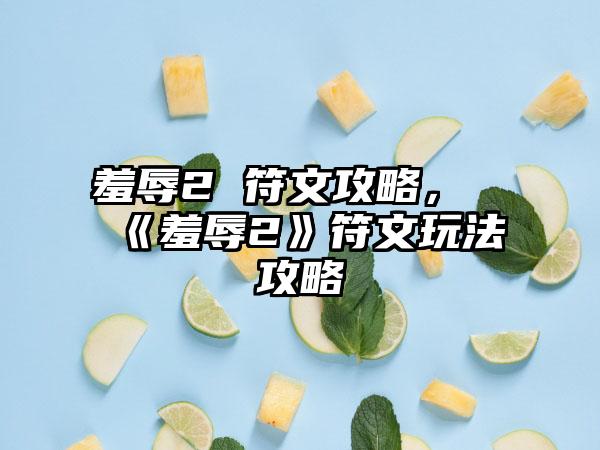 羞辱2 符文攻略,《羞辱2》符文玩法攻略