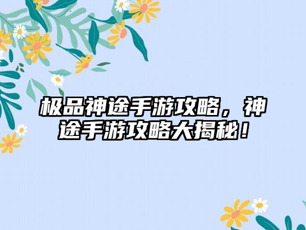 极品神途手游攻略，神途手游攻略大揭秘！