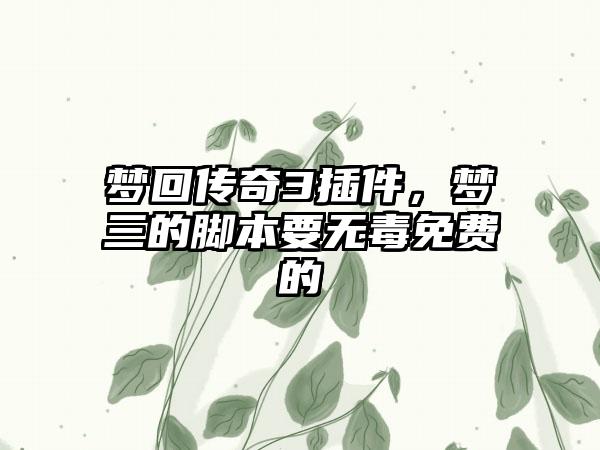 梦回传奇3插件，梦三的脚本要无毒免费的