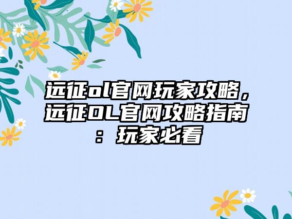 远征ol官网玩家攻略，远征OL官网攻略指南：玩家必看