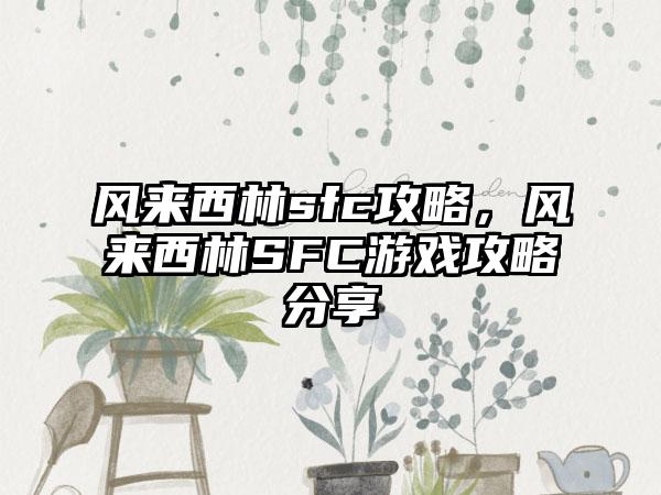 风来西林sfc攻略，风来西林SFC游戏攻略分享