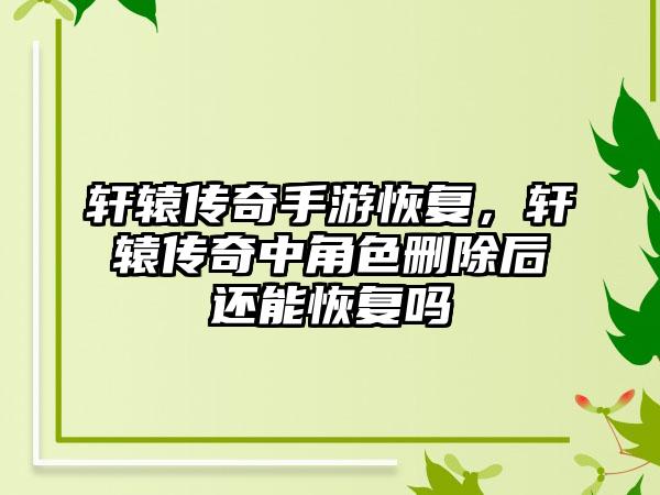 轩辕传奇手游恢复，轩辕传奇中角色删除后还能恢复吗