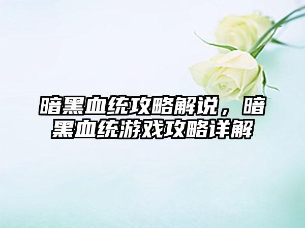 暗黑血统攻略解说，暗黑血统游戏攻略详解