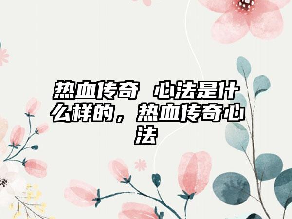 热血传奇 心法是什么样的，热血传奇心法