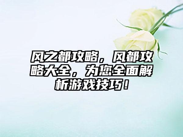 风之都攻略，风都攻略大全，为您全面解析游戏技巧！