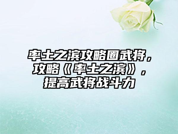 率土之滨攻略圈武将，攻略《率土之滨》，提高武将战斗力