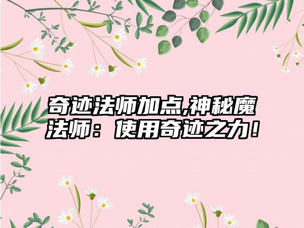 奇迹法师加点,神秘魔法师：使用奇迹之力！