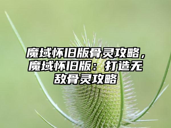 魔域怀旧版骨灵攻略，魔域怀旧版：打造无敌骨灵攻略