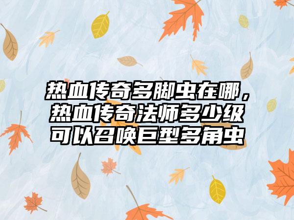 热血传奇多脚虫在哪，热血传奇法师多少级可以召唤巨型多角虫