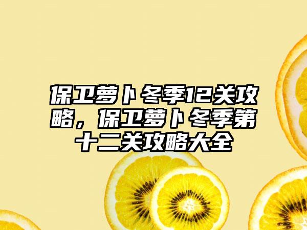 保卫萝卜冬季12关攻略，保卫萝卜冬季第十二关攻略大全