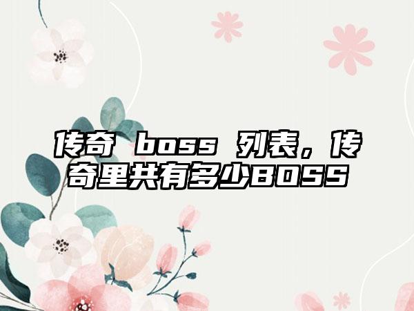 传奇 boss 列表，传奇里共有多少BOSS