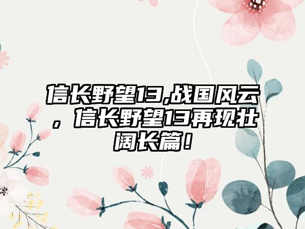 信长野望13,战国风云，信长野望13再现壮阔长篇！