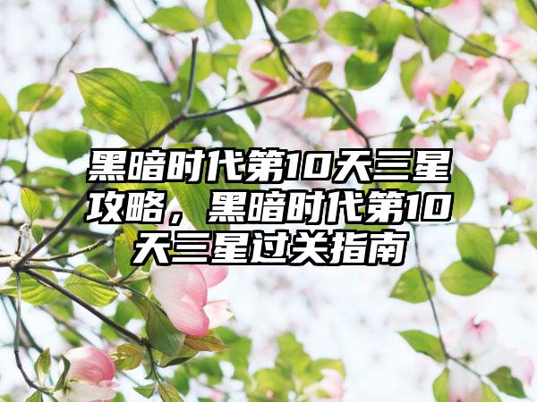 黑暗时代第10天三星攻略，黑暗时代第10天三星过关指南