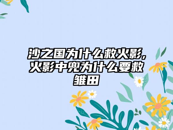 沙之国为什么救火影,火影中兜为什么要救雏田