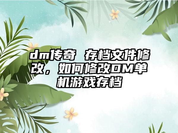 dm传奇 存档文件修改，如何修改DM单机游戏存档