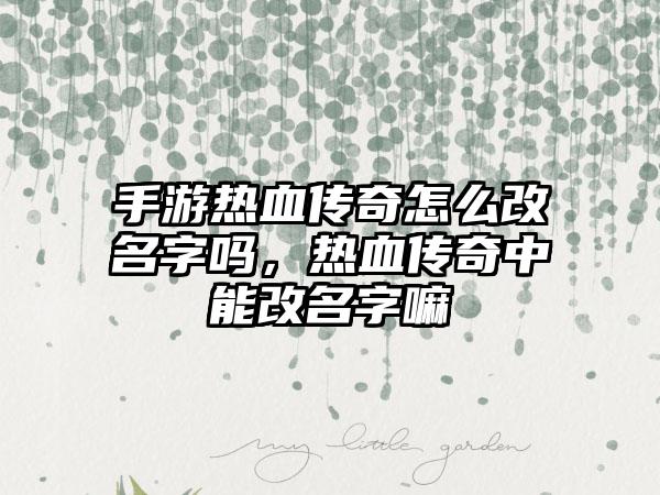 手游热血传奇怎么改名字吗，热血传奇中能改名字嘛