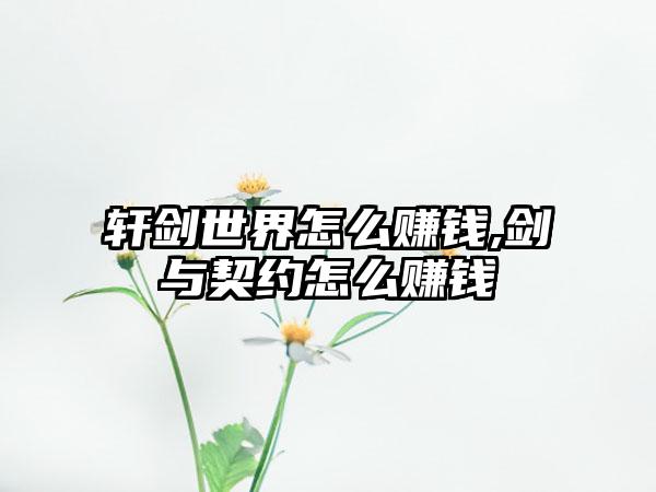 轩剑世界怎么赚钱,剑与契约怎么赚钱