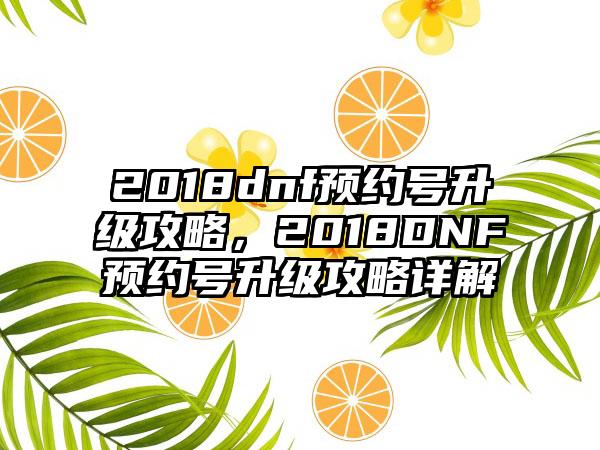 2018dnf预约号升级攻略，2018DNF预约号升级攻略详解