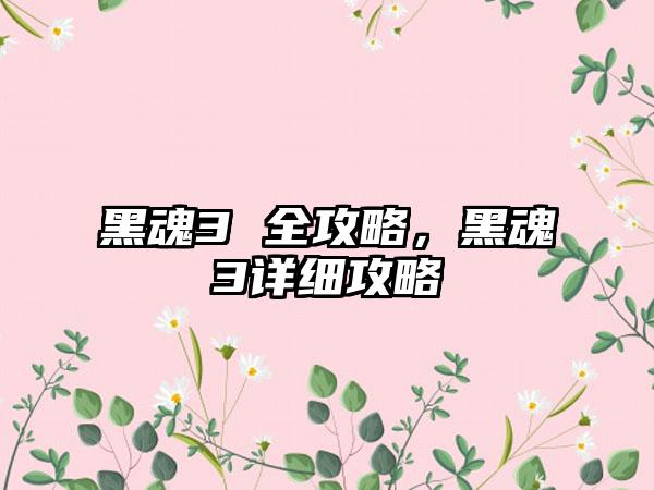 黑魂3 全攻略，黑魂3详细攻略