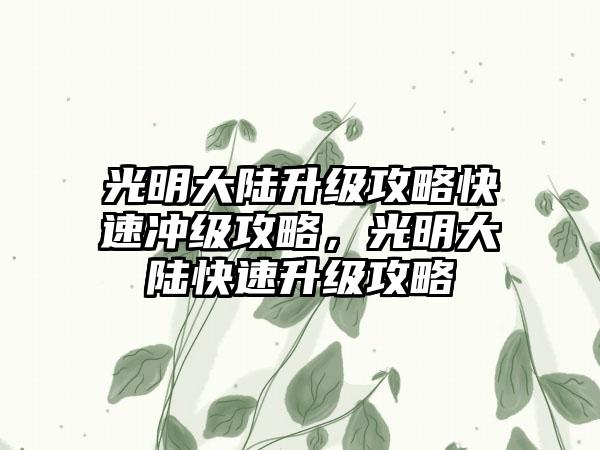 光明大陆升级攻略快速冲级攻略，光明大陆快速升级攻略