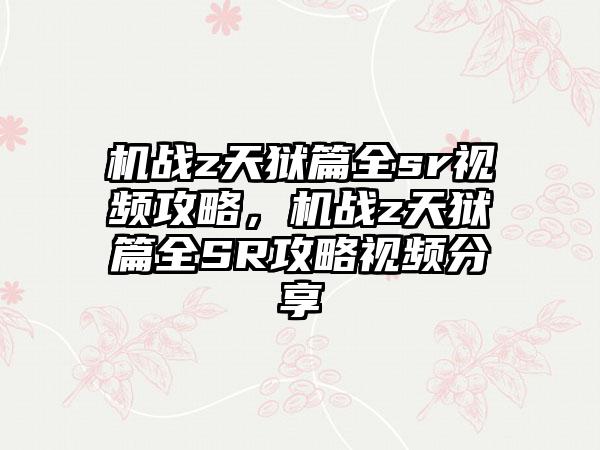 机战z天狱篇全sr视频攻略，机战z天狱篇全SR攻略视频分享