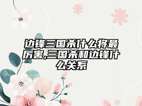 边锋三国杀什么将最厉害,三国杀和边锋什么关系