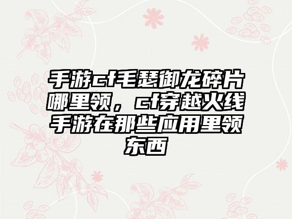 手游cf毛瑟御龙碎片哪里领，cf穿越火线手游在那些应用里领东西